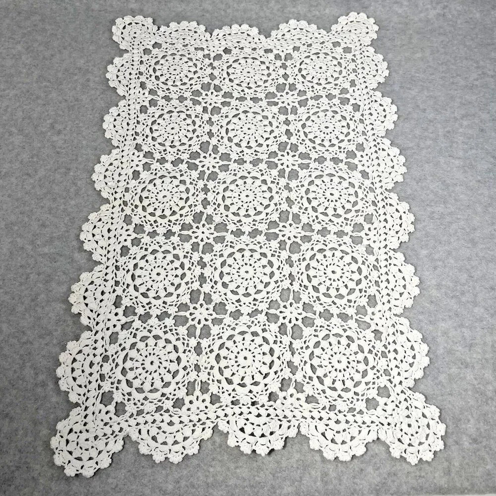 Vintage Beige Ecru Crochet Kitchen Table Placemat Set 4 Scalloped Edge‎ 11 X 18